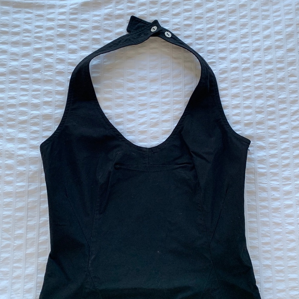Sexy retro neck buttoned black dress